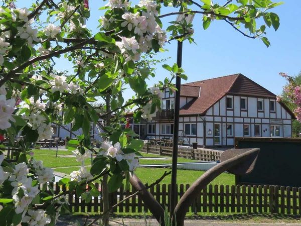 Ferienhaus hinter Apfelblüten